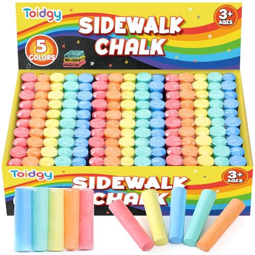 Toidgy 150 PCS Washable Sidewalk Chalks Set for Kids, 30 Packs in 5 Colors, Non-Toxic Jumbo Sidewalk Chalk Bulk for Outdoor Art Play, Painting on Chalkboard, Blackboard and Playground