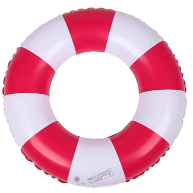 Uppblåsbar simring, uppblåsbar simring för vuxna, vintage randiga uppblåsbara munkar, för vuxna barn flottör (röd)