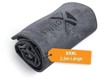 Xantus 100 x 250cm Microfaser Handtuch extra groß in XXXL, 1m x 2,5m, schnelltrocknend, grau, Strandhandtuch, Fitnesshandtuch, Saunahandtuch in Übergröße