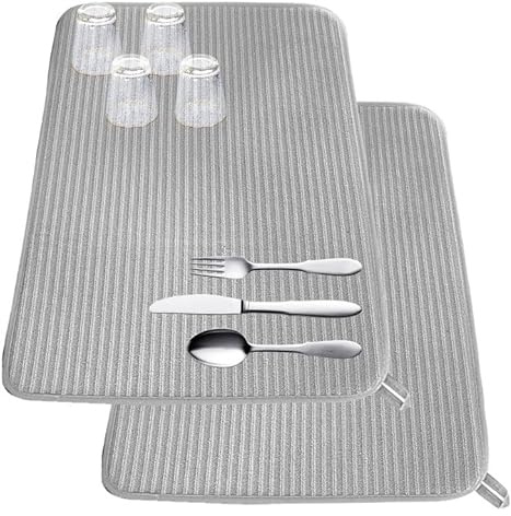 mumisuto 2 Stück Mikrofaser Abtropfmatte 40 x 60 cm, Abtropfmatte Geschirr, Abtropfmatte Spüle, Geschirr Abtropfmatte für Kaffeemaschine, Küche, Spüle, Grau (40 x 60 cm)