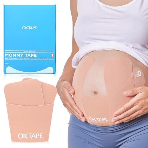 OK TAPE Mama Tape Schwangerschaft Bauchstütze Patches, Becken- und Rückenschmerzlinderung Extra breites Kinesiologieband für schwangere Haut Unterstützung,（10 * 45cm+10 * 25cm*2）*4