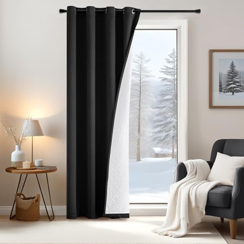 EMEMA Rideau Thermique Occultant Noir Double Épaisseur 1x132x175cm