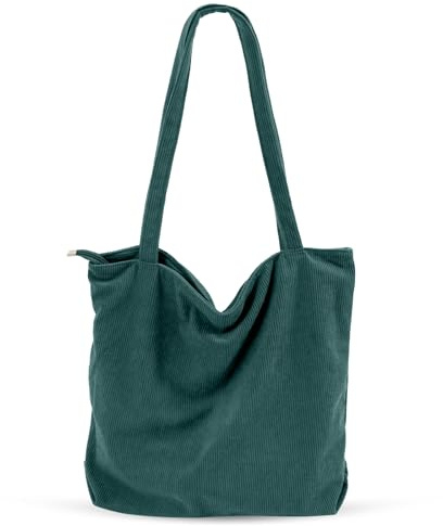 CNMTCCO Cord Tasche Damen Umhängetasche mit Reißverschluss, Groß Shopper Tasche Tote Bag mit Taschenfach Handtasche Schultertaschen für Arbeit, Büro, Reisen, Einkaufen, Schule und Alltag