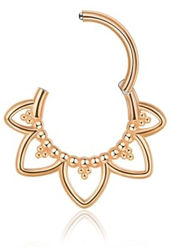 Lantine 16g Septum-Piercing Roségold Minimalistische Lotusblume Scharnier-Segment-Clicker Daith Piercing Chirurgenstahl Conch 10mm