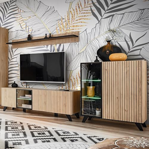 Lomadox Wohnmöbel Set Wohnwand braun (Kastanienholz Nb.) 3-teilig, Wandboard, Lowboard, Highboard