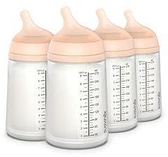 Suavinex, confezione 4 biberon anticolica Zero Zero 270 ml tettina flusso medio (M) in silicone, latte materno, latte artificiale, liquidi a media densità, compatibile con allattamento al seno, Fair