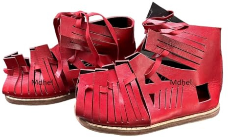 Mdhel Roman Leather Caligae Pair, Red Color, New Leather Sandal Footwear (US 12)