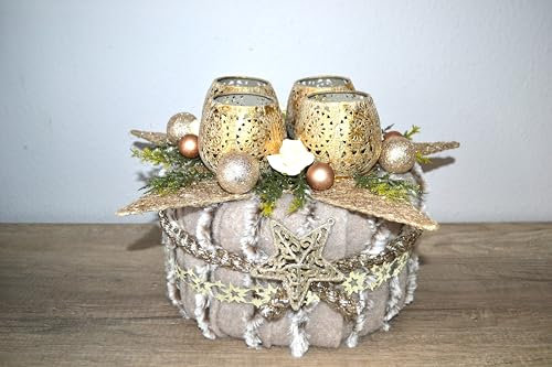Adventskranz Weihnachtsdeko beige Gold Adventsgesteck Tischdeko Weihnachten
