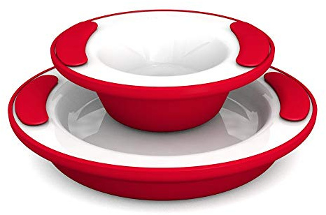 Ornamin Thermoteller und Thermoschale Set – isolierendes Wärmespeicher-Geschirr für Kinder und Senioren | rot | rutschfest | ideal für Alltag und Pflegebedarf