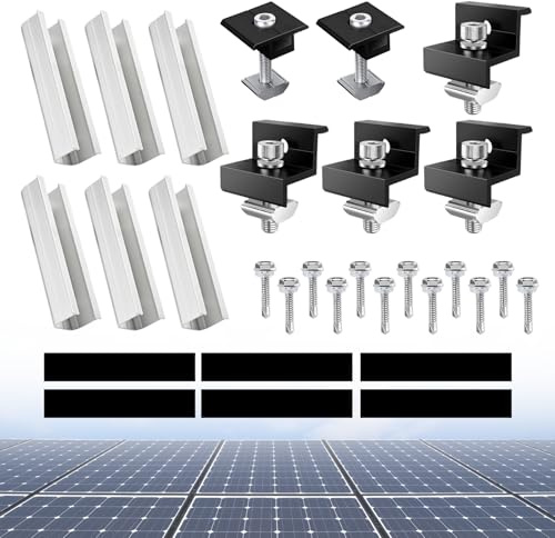 Xmart 6 pezzi Staffe per Pannelli Fotovoltaici Set di Moduli Guida Solare Pannelli Fotovoltaici in Alluminio Supporto Solare per Tetto Piatto Argenteo con Morsetto Regolabile per Camper Solare Tetto