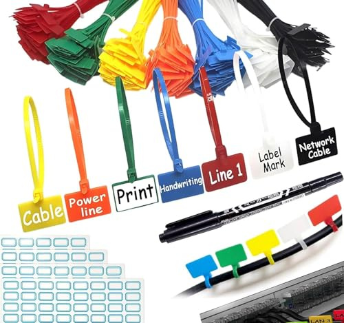 250 Piezas Bridas para Cables con Etiqueta, Bridas de Plástico, bridas de Plástico de Nailon Autobloqueante con Etiqueta de Escritura, Multicolor, Etiquetas Pequeñas para Marcar y Organizar
