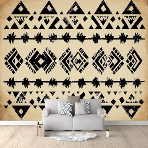 Murales 3D Patrón Azteca Retro 200 x 140 cm Fotomurale Papel Pintado no Tejido, Papel Tapiz Fotográfico, Mural de Decoración de Pared para Salon, Dormitorio, Oficina