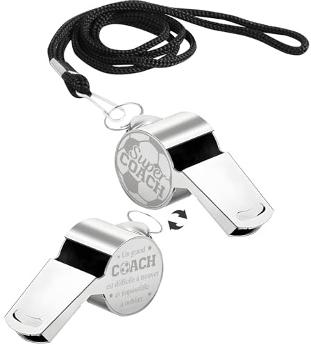 Sifflet Sport en Acier Inoxydable avec Cordon Sifflet Arbitre Foot D'Entraînement Super Coach Cadeau de Hommes Entraîneurs Officiels pour Football Basket Course Natatorium École Athlétique Arbitres