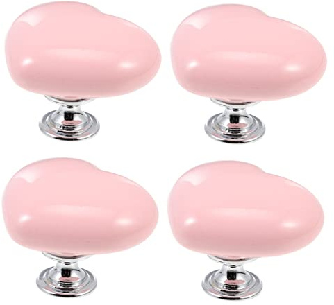Holibanna Herzförmiger Keramik Schrankknopf Rosa 4 Stück für Möbelgriffe | Edelstahl, Dekoratives Design, Einfache Montage, Kompakte Form für Schranktüren und Schubladen