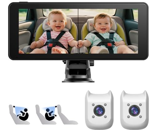 Smocraut 2-Kids Baby-Autokamera für den Sitz, 6.9-Zoll-Ultrawide-Display mit Zwei nach hinten gerichteten Kameras – USB-betriebene Rücksitzkamera HD 1080P, (Doppelkameras)