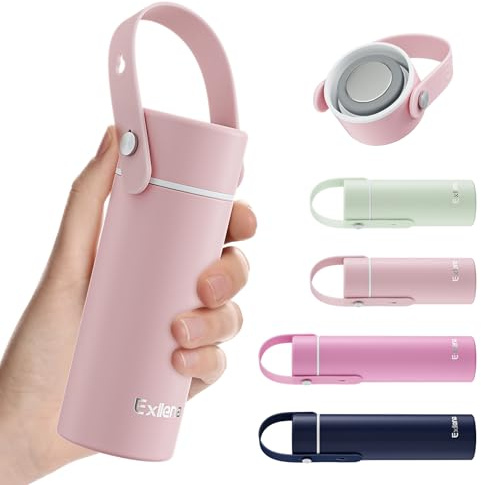 Exllena Trinkflasche Klein 200ml mit Verstellbarer Silikon-Griff – Mini Thermosflasche mit Edelstahl-Deckel, Leicht & Kompakt, 100% Auslaufsicher - Ideal für Unterwegs, Reisen...(Pastellrosa)