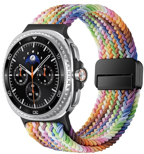 HITZEE Nylonflätade remmar kompatibla med Galaxy Watch 8 40 mm 44 mm/Watch 8 klassisk rem 46 mm med metallkontakter, nylonelastiskt sportband med magnetiskt lås för män/kvinnor, Pride Edition