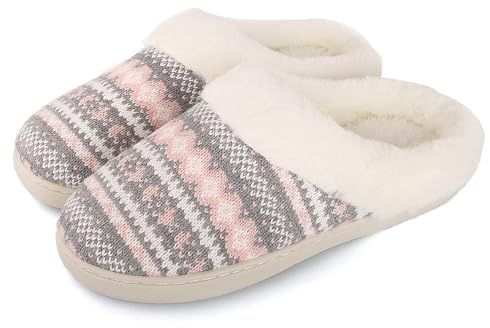 MIEHUIAI Chaussons Femme Hiver Chaud Pantoufles Femme Confortable Maison Mémoire Mousse Doublure en Peluche Chausson Fourré Intérieur/extérieur(40/41 EU,Rose)