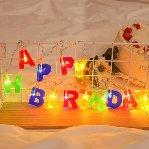 Kaleora LED Lichterkette Happy Birthday, Bunte Buchstaben Beleuchtung Batteriebetrieben, Buchstaben-Lichterkette 'Happy Birthday' mit 13 LEDs, für Partydekoration Geburtstag