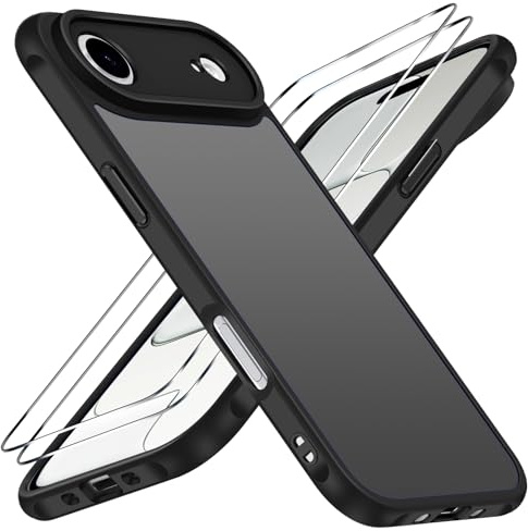 ivoler 3 in 1 Case for iPhone Air with 2 Pieces Tempered Glass Screen Protectors, Military Standard Shockproof Cell Phone Case, Matte Translucent Anti-Fingerprint Protective Case,Black