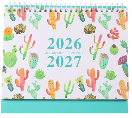 SHINEOFI Bordskalender 2026–2027, 18 månader, engelsk stående hopfällbar kalender, liten månads- och veckoplanerare med helgdagar för kontor, hem, skolmaterial (jan. 2026 – jun. 2027)