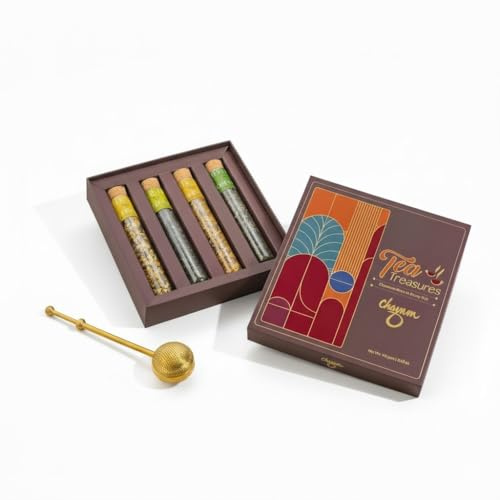 M1SS Exotic Tea Treasures Gift Box by Chayam Tea – 4 Premium Loose Leaf Teas in Glass Tubes – Chamomile, Turmeric, Moroccan Mint & Himalayan Green – Luxury Tea Hamper for Gifting, Christmas
