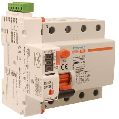 Interrupteur différentiel de réarmement automatique triphasé 300mA 63A, sauvetage automatique de réarmement type A, 3 tentatives (10s/60s/300s), occupe 5 modules DIN, RCCB 3P+N 6kA AC 380V, affichage