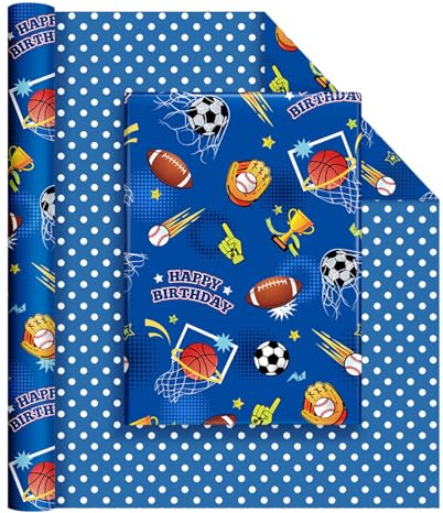 WERNNSAI 1 Rolle Sport Geschenkpapier 10m x 43cm Ball Motiv