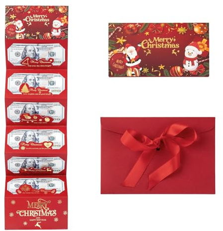 Weihnachtsgeldhalter | 28In Faltbare Bargeldtaschen Mit Umschlag & Roter Banddekoration | Papier Kartenhalter Für Geldgeschenke Kreative Geschenkverpackung Sicher Haltbar | Weihnachten Neujahr