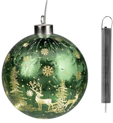 formano LED Weihnachtskugel Frosty Grün zum Hängen 12 cm Hängelicht aus Farbglas in geeister Optik mit winterlichem Dekor Timer & LED Licht - batteriebetriebene Dekoration Herbst Weihnachten