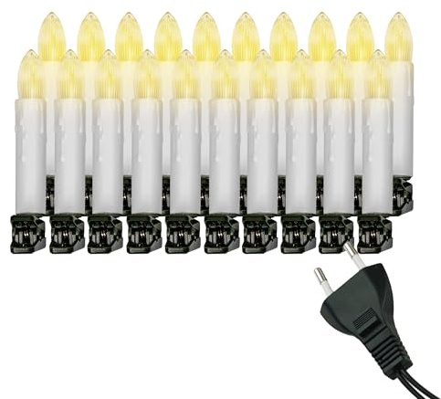 Retro Weihnachtsbaum-Lichterkette mit LED Filament Kerzen, klassische Baumbeleuchtung mit austauschbaren E10 Leuchtmittel, Weihnachtsbeleuchtung für Innen, nostalgie (weiß, 20 Kerzen - ca. 9,5 m)