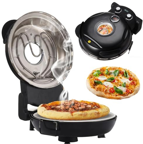 Upgrade Electric Pizza Oven, 12 Countertop Pizza Maker with Premium Stone - Reaches 800°F for Authentic Crispy Crust, Features Viewing Window & Easy Controls