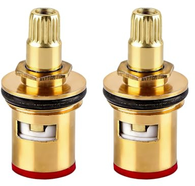 2-Pack Brass Ceramic Tap Cartridge Replacement - 1/4 Turn Kitchen & Bathroom Mixer Faucet Valve Stem Disc for Leak Repair (Universal Fit)