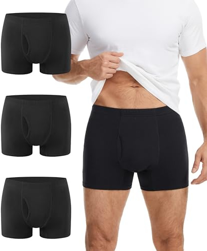 BEENIUBEE Incontinence Pants for Men,Cotton Incontinence Boxer Briefs,65ML Absorbent Washable Reusable Underpants,Leakproof Underwear Trunks Men 3 Pack(Black, M)