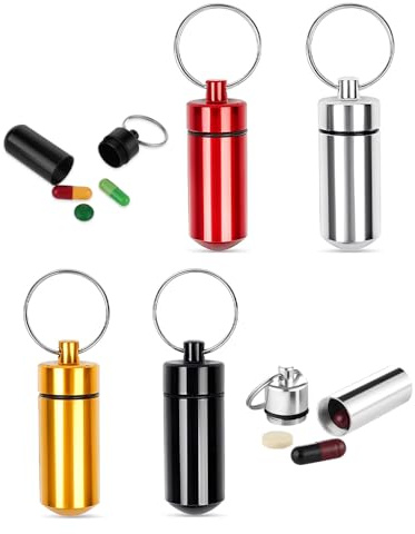HZAOPZE 4 Pezzi Pillola Contenitore, Scatole Portapillole Portatili Mini Portapillole con Portachiavi Portapillole Medicine Alluminio Mini Porta-Pillole Impermeabili pillendose schlüsselanhänger