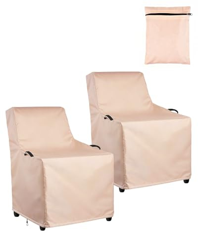 Garden Chair Covers Waterproof 76x80x110cm, 420D Heavy Duty Oxford Garden Furniture Covers with Handles Anti-UV Windproof for Armchair, Recliner & Stacking Chairs (Khaki, 2PCS)
