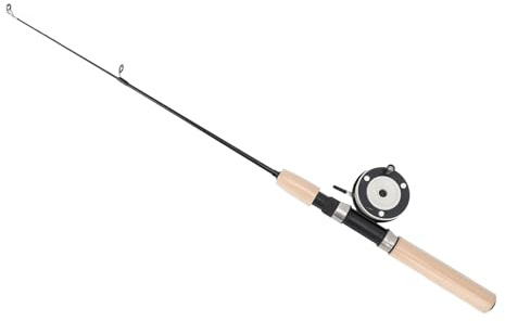 HUIOP Carrete de Caña de Pescar en Hielo Combo Caña Pescar Fibra Vidrio con Carrete Metal para Padres, Hijos, Maridos, Novios, Juego Pesca en Hielo Invierno