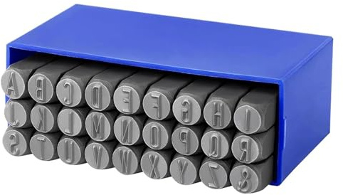 Schlagzahlen Buchstaben Set Zahlen- oder Buchstabenstempel, legierter Stahl mit Aufbewahrungsbox, Stanzset, gehärtetes Metall, Leder, Handwerk, Prägung, handgefertigtes Schnitzwerkzeug(Letter 8mm)