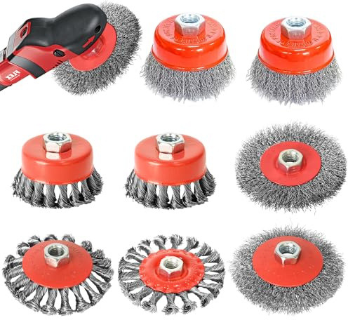 8 Pièces Brosse Métallique pour Perceuse Meuleuse D'angle, Brosse à Ffil Fileté pour Meuleuse D'angle avec Filetage M14, pour Nettoyer, Dérouillage, Polissage