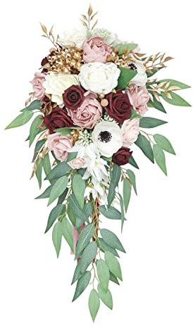 Generic Matrimonio Sposa Cascata Nuziale Mano Bouquet Mano Artificiale, Rosso, rosa, bianco, verde