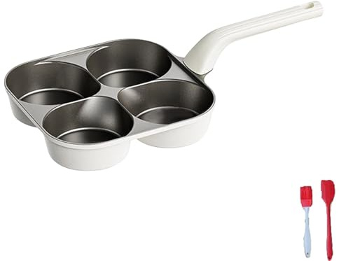 Padella antiaderente a 4 cavità, con manico in legno, lunghezza totale 34 cm, ideale per cucinare uova, pancake e piccoli piatti, rivestimento antiaderente durevole per un facile C 061107