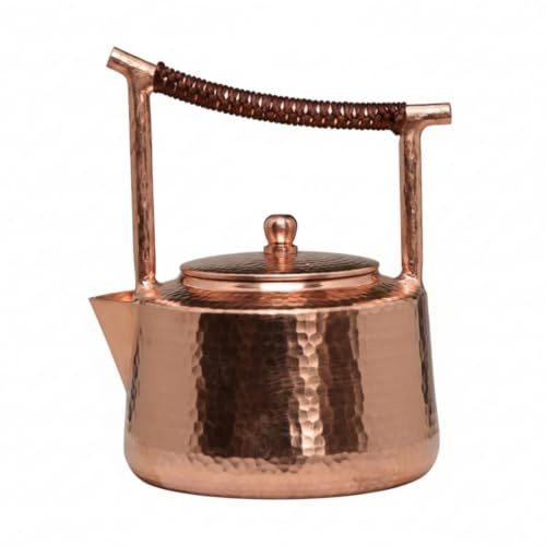 HuadaXtai Bouilloire en Cuivre Théière Artisanale Pot de Service Bec Incliné Lisse Prise Sûre Deux Montants Latéraux Couvercle Style Raffiné Convient aux Réunions de Thé 1.2L