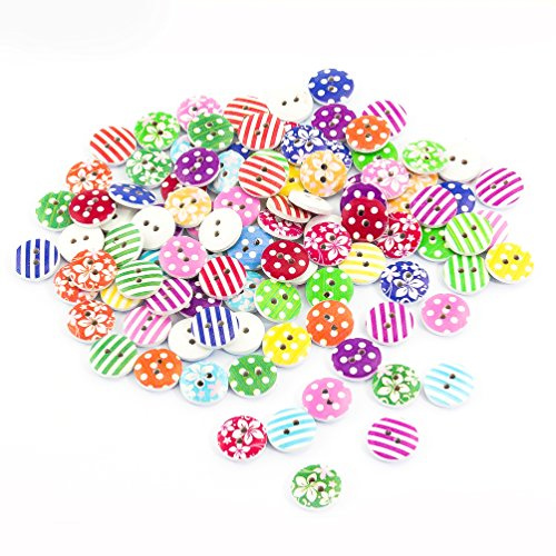 Oblique-Unique® Holzknöpfe Buttons Rund ca. 100 Stück im bunten Mix Durchmesser 15mm - Nähen Kleidung Deko Basteln
