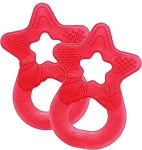 dentistar Beißring 2er-Set – Teether für Babys & Kleinkinder ab 3 Monate – Baby Beißring mit Griff aus weichem Material zur Zahnungshilfe & Massage – Made in Germany – Rot
