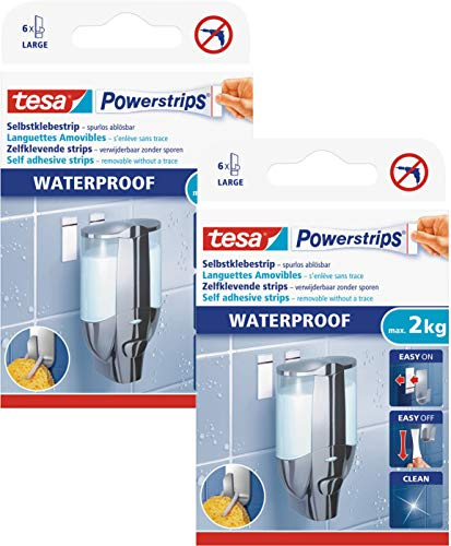 tesa Powerstrips® Waterproof, wasserfeste Klebestreifen, max. 2 kg, spurlos wieder ablösbar (2x Feuchträume)