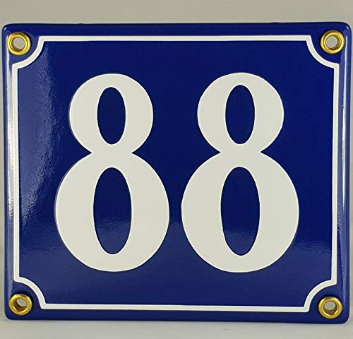 Hausnummer Emaille Schild Nr. 88 Blau-Weiß Handarbeit