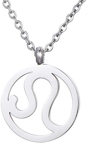 Morella collana da donna in acciaio inox argento con ciondolo segno zodiacale Leone in sacchetto di velluto