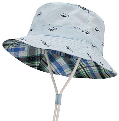 Durio Baby Sonnenhut Atmungsaktiv Sommerhut Kinder Fischerhut UV-Schutz Unisex Cap mit Verstellbarem Bindebändern