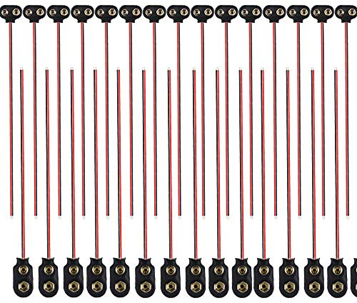 Senven 30Pcs Conector de batería de 9v Tipo I y T Conector de clip de batería, cable 15cm Cable de 9 voltios Clip de batería Cable de conector Tipo T - Cuero, núcleo de cobre