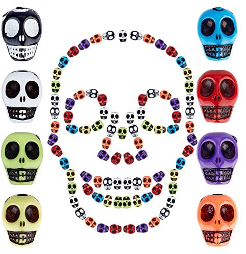PandaHall 120 stücke Skeleton Kopf Perlen Mischfarbe Harz Halloween Skeleton Schädel Spacer Perle Charme für Halloween Ohrring Armband Schmuck Machen